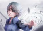  1girl black_eyes eyepatch final_fantasy final_fantasy_viii fuujin_(ff8) jacket lif looking_at_viewer short_hair silver_hair 