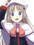 cape hat holding holding_hat level.21 little_busters!! long_hair noumi_kudryavka school_uniform silver_hair 