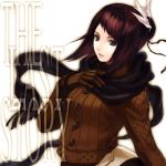  black_hair blue_eyes breasts brown_hair gloves hair_ornament jacket lowres manamia manamia_(the_last_story) mmcxcircus scarf short_hair solo the_last_story title_drop 