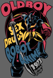  70s_robot_anime_geppy-x artist_name english_text full_body geppy-x grey_background holding holding_sword holding_weapon horns katana mecha mecha_focus mechanical_wings no_humans official_artist_extra red_horns red_wings robot solo standing sword weapon wings yamato_akira 