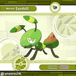  ant antennae artist_name artworks218 bug character_name fakemon green_eyes instagram_logo instagram_username no_humans open_mouth original pokemon pokemon_(creature) solo 