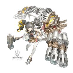  1girl adeptus_astartes armor armored_shoes armored_skirt black_hair blue_eyes character_name detached_arm dress drill_hair extra_arms frilled_dress frills full_body genderswap genderswap_(mtf) gorget hammer holding holding_hammer iron_warriors pantyhose perturabo primarch shinnasuka025 skull solo twintails warhammer_40k white_pantyhose 