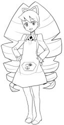  1girl apron bad_id bow hair_bow hands_on_own_hips heriyama lineart looking_at_viewer luna_platz_(mega_man) mega_man_(series) mega_man_star_force_(series) pantyhose simple_background smile white_background 