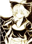  bow breasts cleavage hair_bow kurodani_yamame monochrome solo spider_web takeuma touhou 