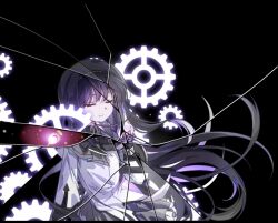 1girl akemi_homura akemi_homura_(magical_girl) black_hair closed_eyes closed_mouth commentary_request crack cracked_glass gears long_hair magical_girl mahou_shoujo_madoka_magica mahou_shoujo_madoka_magica_(anime) pleated_skirt shirt skirt solo soul_gem_(madoka_magica) white_shirt yue_yuan_zhi_ye_ren_bu_gui