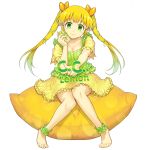  ankle_cuffs anklet barefoot blonde_hair breasts c.c._lemon c.c._lemon_(character) can cleavage feet food fruit gradient_hair green_eyes green_hair hair_ornament jewelry jkp423 komase_(jkp423) lemon long_hair multicolored_hair original simple_background sitting smile solo twintails white_background 
