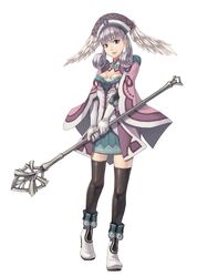  blue_eyes gloves hat head_wings melia silver_hair simple_background solo staff thigh-highs thighhighs tranceorange white_background xenoblade 