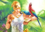  alternate_hairstyle barnaby_brooks_jr bird blonde_hair blue-and-yellow_macaw fingerless_gloves glasses_on_head gloves green_eyes jewelry macaw male necklace no_glasses parrot ponytail red-and-green_macaw siruphial solo sunglasses tank_top tiger_&amp;_bunny wink 