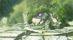  commentary_request day fantasy no_humans orb original outdoors overgrown ruins scenery tree yamakou_(yamakou_e2) 