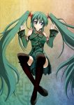  bare_shoulders china_dress chinese_clothes detached_sleeves green_eyes green_hair hatsune_miku junk_doppel long_hair project_diva project_diva_f shoes solo thigh-highs thighhighs twintails very_long_hair vocaloid world's_end_dancehall_(vocaloid) 