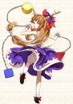  bloomers bow brown_hair chain cube egawa_satsuki hair_bow horns ibuki_suika long_hair looking_back low-tied_long_hair pyramid red_eyes skirt sleeveless solo sphere touhou wrist_cuffs 