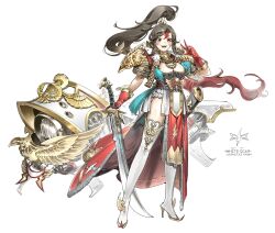  1girl :d adeptus_astartes armor black_hair boots breasts character_name cleavage_cutout clothing_cutout facial_mark genderswap genderswap_(mtf) gloves high_ponytail highres holding holding_sword holding_weapon jaghatai_khan jetbike large_breasts open_mouth pauldrons pelvic_curtain planted planted_sword ponytail primarch red_gloves red_overskirt saber_(weapon) shinnasuka025 shoulder_armor smile solo sword teeth thigh_boots upper_teeth_only warhammer_40k weapon white_boots white_scars yellow_eyes 