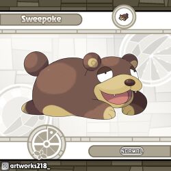  artist_name artworks218 brown_fur character_name fakemon fangs instagram_logo instagram_username lying no_humans on_stomach open_mouth original pokemon pokemon_(creature) solo tail 