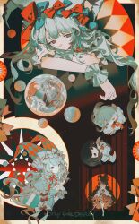  1girl absurdres border chibi closed_mouth curtains dress frills grey_eyes grey_hair highres jester long_hair looking_at_viewer multiple_views original ttk211 