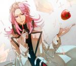  apple food fruit gloves male mawaru_penguindrum pink_eyes pink_hair ponytail sakamoto_bin solo trench_coat watase_sanetoshi white_gloves 