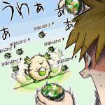  brown_hair camee chansey holding holding_poke_ball male motion_lines ookido_green poke_ball pokemon safari_ball shiny_pokemon shocked_green_meme_(pixiv) shouting translation_request truth 