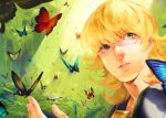  barnaby_brooks_jr blonde_hair butterfly glasses green_eyes jewelry male necklace siruphial solo tiger_&amp;_bunny 