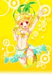  arm_up armpits bikini blonde_hair blush bottle bracelet breasts c.c._lemon c.c._lemon_(character) food food_themed_clothes front-tie_top fruit jewelry lemon navel open_mouth red_eyes ring sarong short_hair smile solo strap_gap swimsuit thigh-highs thigh_gap thighhighs yanagi_yuu yellow_bikini yellow_legwear 