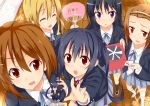  absurdres akiyama_mio animal_ears black_hair blonde_hair brown_eyes brown_hair cat_ears closed_eyes eyes_closed fan figure highres hirasawa_yui k-on! kotobuki_tsumugi kurifuto multiple_girls nakano_azusa purple_eyes red_eyes school_uniform tainaka_ritsu violet_eyes 