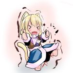  &gt;_&lt; animal_ears blonde_hair cat_ears cat_tail chibi double_thumbs_up hoshizuki_(seigetsu) mizuhashi_parsee open_clothes open_mouth open_shirt puru-see short_hair solo tail thumbs_up touhou trembling 