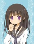  black_hair chitanda_eru highres hyouka long_hair purple_eyes ryoutan school_uniform serafuku solo violet_eyes 