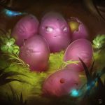  exeggcute eyes_closed highres no_humans pokemon signature sleeping taylor_fischer 