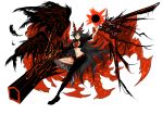  absurdres alternate_costume alternate_weapon alternate_wings arm_cannon arm_up asymmetrical_clothes bikini_top black_hair black_wings boots bow breasts cape crazy_eyes energy_ball grin hair_bow highres large_breasts long_hair looking_at_viewer mechanical_wings midriff multiple_wings navel pants reiuji_utsuho shigureru shirt smile solo third_eye touhou veins veranda weapon wings 