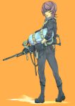  boots flamethrower from_behind gun highres original shiro_(reptil) simple_background solo standing weapon 
