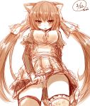  animal_ears annoyed blush breasts brown cat_ears from_below frown large_breasts long_hair looking_at_viewer monochrome naomi_(sekai_no_hate_no_kissaten) neko_(naomi) open_mouth original panties sketch skirt skirt_tug solo thigh-highs thighhighs twintails underwear upskirt very_long_hair 