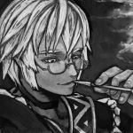  choker glasses junly male monochrome morichika_rinnosuke short_hair smoking solo touhou 