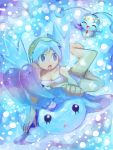  1girl alternate_costume blue_hair crystal_(pokemon) diving manaphy mantyke mizu_chi pokemon pokemon_(creature) pokemon_(game) pokemon_gsc surprised swimming tegaki twintails water 