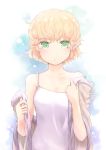  blonde_hair bust camisole collarbone green_eyes kokotetsu mizuhashi_parsee open_mouth pointy_ears short_hair solo touhou undressing 