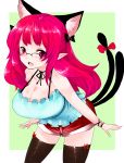  animal_ears bespectacled black_legwear blush breasts cat_ears cat_tail cleavage extra_ears fang glasses halterneck han_(jackpot) kaenbyou_rin large_breasts long_hair multiple_tails open_mouth pointy_ears red_eyes red_hair redhead ribbon shorts smile solo tail thigh-highs thighhighs touhou 