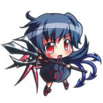  asymmetrical_wings black_hair chibi houjuu_nue polearm red_eyes ryogo simple_background solo touhou trident weapon white_background wings 