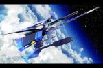  cloud clouds flying gun horizon key-chang kinei letterboxed mecha rvr-02b_brigandine sky space_craft star_(sky) starfighter starry_sky thunder_force thunder_force_v weapon 
