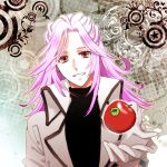  apple food fruit gloves kei_(magicmajidedaisuki) male mawaru_penguindrum pink_eyes pink_hair ponytail solo watase_sanetoshi white_gloves 