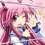  \m/ angel_beats! chain chains fang microphone pink_eyes pink_hair school_uniform serafuku shinbunya star twintails wink yui_(angel_beats!) 