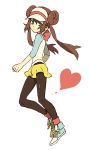  blue_eyes bow brown_hair double_bun expressionless female_protagonist_(pokemon_bw2) heart mei_(pokemon) ochappa pantyhose payot pokemon pokemon_(game) pokemon_bw2 raglan_sleeves shoes simple_background skirt sneakers solo transparent_background twintails visor visor_cap 