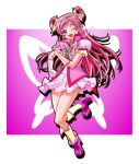  boots butterfly cure_dream fingerless_gloves flower frilled_sleeves frills gloves hair_flower hair_ornament hair_rings jewelry knee_boots kousaka_jun leg_lift long_hair looking_at_viewer miniskirt open_mouth pink pink_hair pointing pointing_up pouch precure puffy_sleeves purple_eyes skirt smile solo standing standing_on_one_leg violet_eyes wink yes!_precure_5 yes!_precure_5_gogo! yumehara_nozomi 