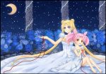  age_difference bad_id barefoot bishoujo_senshi_sailor_moon blonde_hair blue_eyes chibi_usa child crescent crescent_moon double_bun dress facial_mark forehead_mark hair_ornament hairpin long_hair lyra-kotto moon mother_and_daughter multiple_girls night pink_hair princess princess_serenity puffy_sleeves red_eyes short_hair sitting small_lady_serenity smile string tsukino_usagi twintails white_dress 