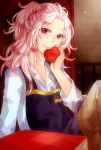  apple apron food fruit male mawaru_penguindrum pink_eyes pink_hair ponytail r5122007 solo watase_sanetoshi 