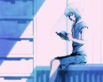  ayanami_rei blue_hair book kobayashi_yuji neon_genesis_evangelion seifuku short_hair 