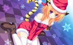  :o animal_ears bare_shoulders blonde_hair checkered checkered_floor hat highres looking_at_viewer mikagami_mamizu momono_mao neko_koi neko_koi! purple_eyes santa_hat sitting snowflakes solo tail tenmaso thigh-highs thighhighs tiger_ears tiger_tail v_arms violet_eyes wallpaper wariza whirlpool white_legwear 