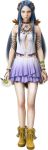  1girl 3d blue_hair bracelet center_opening closed_mouth female final_fantasy final_fantasy_xiii final_fantasy_xiii-2 flower full_body green_eyes hair_ornament head_ornament highres holding holding_flower jewelry layered_skirt long_hair looking_at_viewer navel official_art paddra_nsu-yeul shoes sidelocks simple_background skirt solo standing very_long_hair white_background 