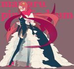  black_legwear brown_background colored_eyelashes crown detached_sleeves frills high_heels highleg long_hair long_skirt looking_at_viewer mawaru_penguindrum nail_polish princess_of_the_crystal red_eyes red_hair red_shoes redhead scarf shoes simple_background skirt solo standing strapless takakura_himari thigh-highs thighhighs title_drop yamada_kei 