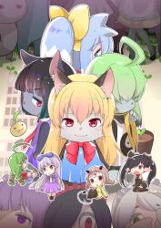  3.1-tan 6+girls :3 ahoge akuma_gaoru animal_ears apron artist_request backbeako_(torotei) backbeard black_dress black_hair black_thighhighs blonde_hair blue_dress blue_eyes blue_hair blunt_bangs blush_stickers bow brown_hair character_request chibi chibi_inset closed_mouth copyright_request dress fangs fangs_out furry furry_female futaba_channel gegege_no_kitarou green_eyes green_hair grey_hair hair_bow hair_over_one_eye hair_ribbon highres horns imoge inu-t inu_(nijiura) konton_(nijiura_maids) long_hair long_sleeves looking_at_viewer maid maid_headdress me-tan multiple_girls nijiura_maids open_mouth original os-tan owl_girl ozoi_(nijiura_maids) plant pointy_ears ponytail potted_plant purple_dress red_eyes ribbon short_hair smile sweater tail thigh-highs third_eye v-shaped_eyebrows very_long_hair violet_eyes white_fur yabai_(nijiura_maids) yakui_(nijiura_maids) yellow_bow yellow_sweater 
