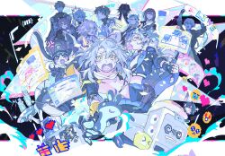  astral_express_(honkai:_star_rail) black_hair blade_(honkai:_star_rail) blue_theme caelus_(honkai:_star_rail) chaotic_scene character_doll commentary_request crop_top crown dan_heng_(honkai:_star_rail) dan_heng_(woof_woof_dan)_(honkai:_star_rail) doll emoji eyewear_on_head firefly_(honkai:_star_rail) floating_crown food gloves goggles goggles_on_head grey_hair halo hat highres himeko_(himekat)_(honkai:_star_rail) himeko_(honkai:_star_rail) honkai:_star_rail honkai_(series) horns jacket kafka_(honkai:_star_rail) long_hair march_7th_(honkai:_star_rail) march_7th_(march_bird)_(honkai:_star_rail) multiple_boys multiple_girls omelet omurice pink_hair pleated_skirt pokashi pom-pom_(honkai:_star_rail) purple_hair red_hair round_eyewear shako_cap silver_wolf_(honkai:_star_rail) silver_wolf_(lv.999)_(honkai:_star_rail) skirt sparkle_(honkai:_star_rail) sparxie_(honkai:_star_rail) stellaron_hunters_(honkai:_star_rail) stelle_(honkai:_star_rail) sunday_(honkai:_star_rail) sunglasses tattoo thigh_strap tongue_tattoo trailblazer_(baseball_raccoon)_(honkai:_star_rail) trailblazer_(honkai:_star_rail) welt_yang welt_yang_(fluffy) 
