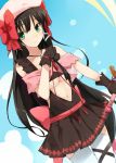  alternate_costume bare_shoulders black_hair bow breasts cccpo dress gloves green_eyes hat jewelry kore_wa_zombie_desu_ka? long_hair navel necklace ribbon seraphim_(kore_wa_zombie_desu_ka?) solo sword thigh-highs thighhighs under_boob underboob weapon 