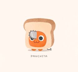  :3 animal_focus bread bread_slice chainsaw chainsaw_man commentary_request food grey_background hn_(artist) pet pochita_(chainsaw_man) pun simple_background solo 