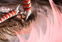  commentary crack drill english_commentary excadrill full_body highres jaferxx mega_excadrill no_humans outdoors pokemon pokemon_(creature) pokemon_focus solo wind 